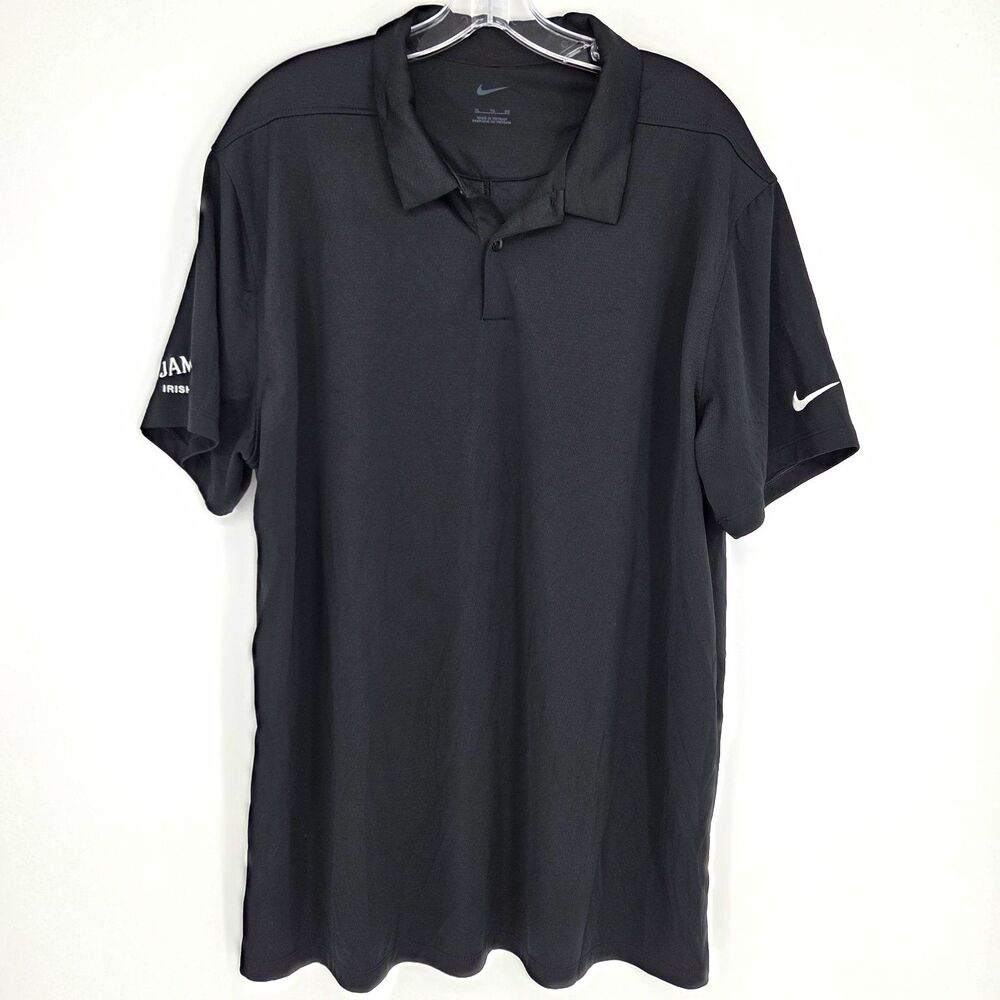 Nike Mens XL Dri-FIT Polo Solid Black Short Sleeve Jameson Logo Embroidered Golf